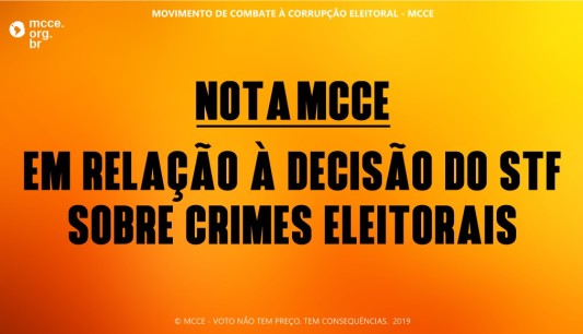 Nota MCCE em relação à decisão do STF sobre Crimes Eleitorais